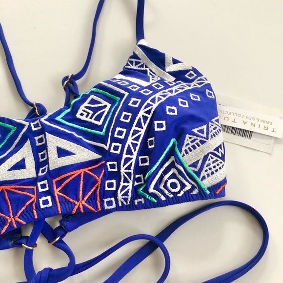 Trina Turk Blue Embroidery Bikini Top size 4 - Picture 2 of 5
